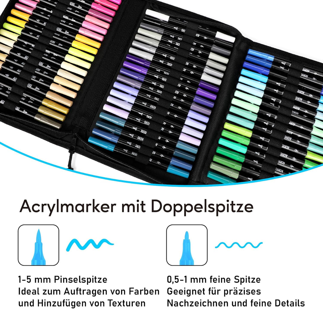 Pamaker 72 Farben Acrylstifte Set – Doppelseitige Spitzen, Multimarker für Steine, Holz, Stoff, Lein