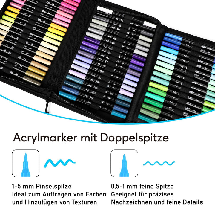 Pamaker 72 Farben Acrylstifte Set – Doppelseitige Spitzen, Multimarker für Steine, Holz, Stoff, Lein