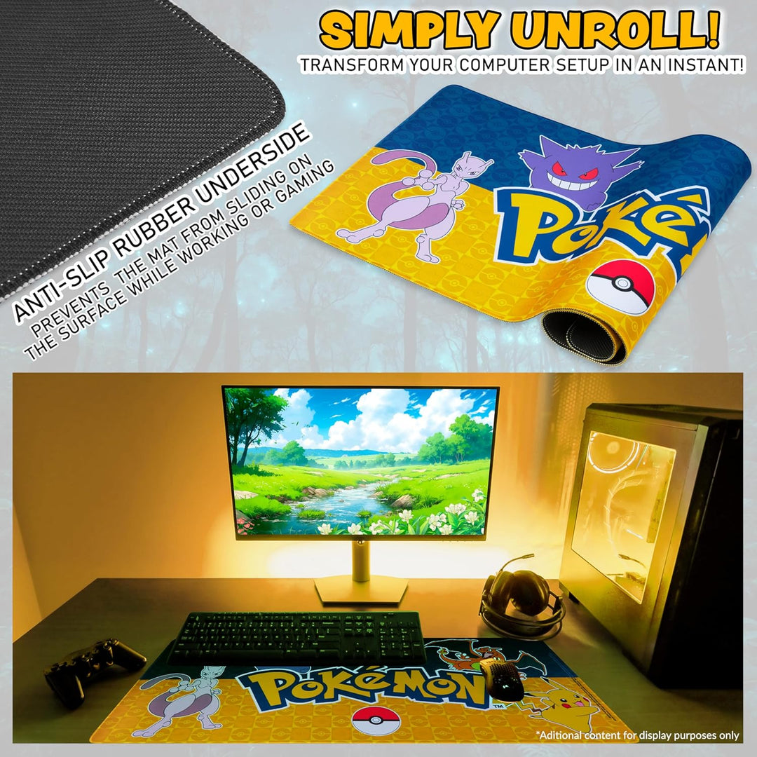 Pokemon Mauspad XXL 80x35 cm Schreibtischunterlage Gross Cooles Pikachu Mousepad Gaming rutschfest S