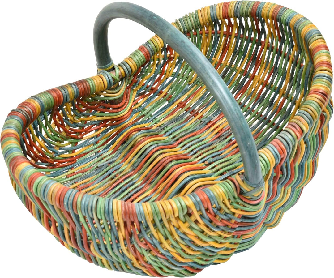 Einkaufskorb/Bügelkorb/Shopper aus echtem Rattan, Henkel- Trage-Korb leicht und stabil (Bunt (Rot, B