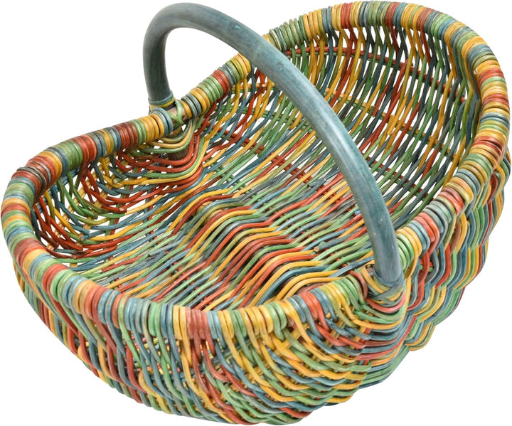 Einkaufskorb/Bügelkorb/Shopper aus echtem Rattan, Henkel- Trage-Korb leicht und stabil (Bunt (Rot, B