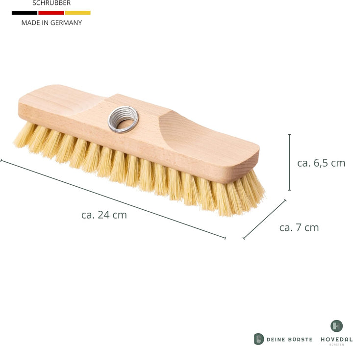 Schrubber, Schrupper aus Holz mit Naturborsten, Bodenbürste für Fliesen, Balkon, Terrasse, Garten, A