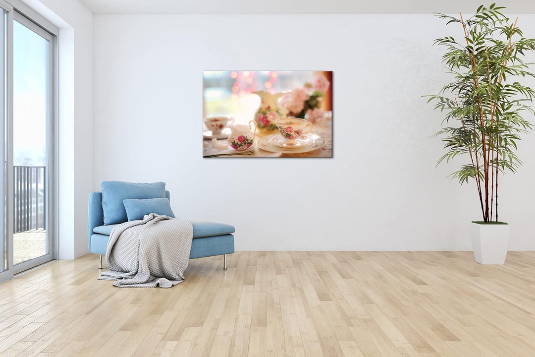 deyoli edles Teegeschirr Format: 80x60 als Leinwand, Motiv fertig gerahmt auf Echtholzrahmen, Hochwe