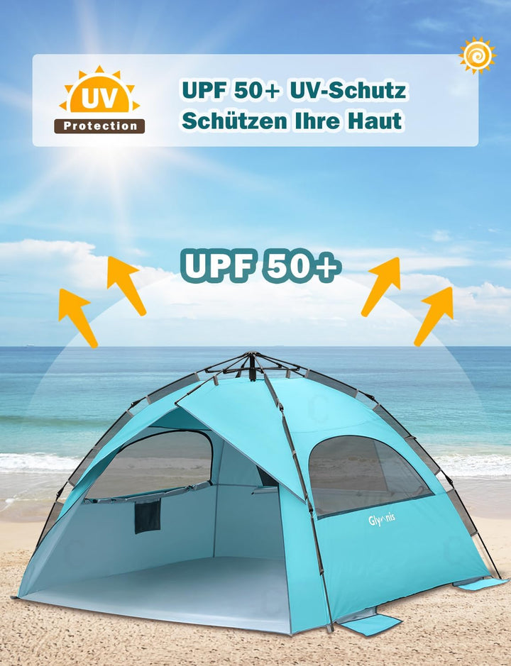 Glymnis Strandmuschel Quick Up Strandzelt Automatisches Strand Zelt UV-Schutz 50+ Windschutz kleines