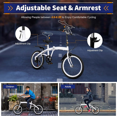 20" 7-Gang Faltrad Klappfahrrad Klapprad Folding FahrräDer Faltbare Erwachsene City Bike Faltbares E