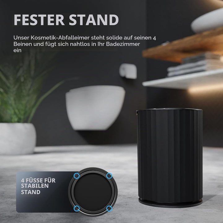 Sensor Badeimer Senja | Schwarz | Sensor Mülleimer | Kosmetikeimer rund | Eimer mit Deckel | 7l (Lit