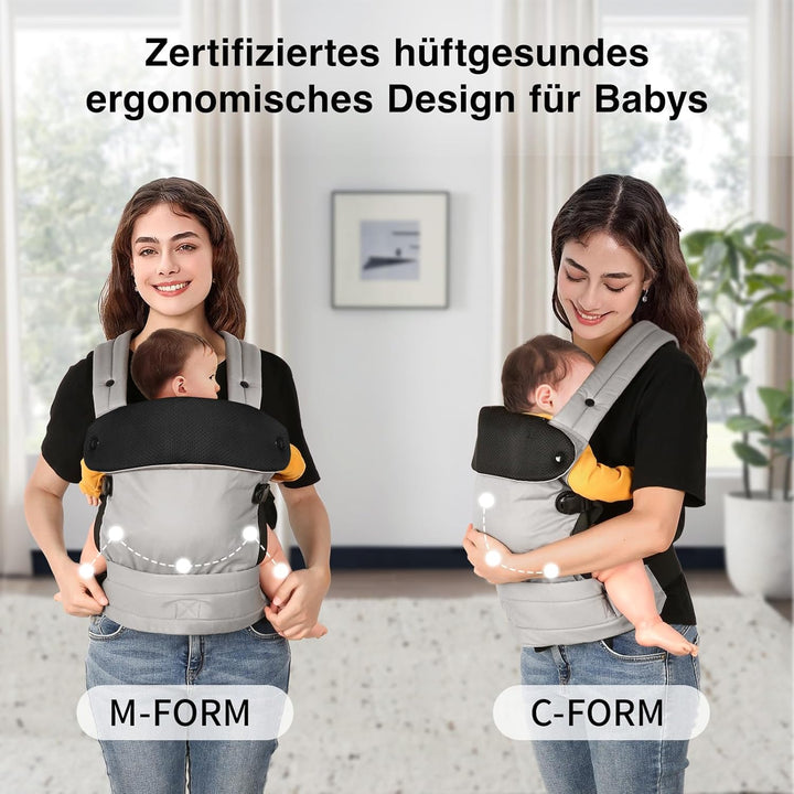 Babytrage für Neugeborene bis Kleinkinder, Ergonomische Bequeme und Leichte Tragetuch, Verstellbare