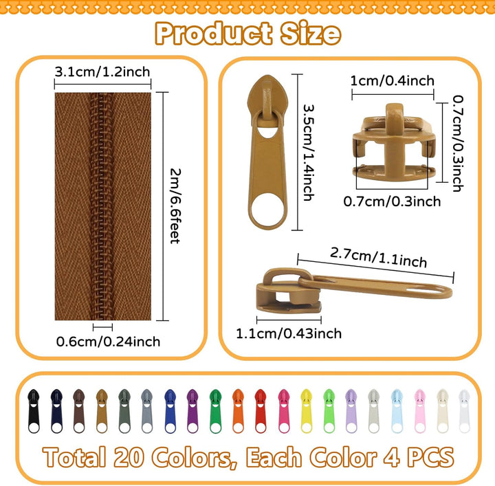 DOITEM Endlos Reissverschluss Set mit Zipper 5mm 40 Meter Inklusive 80 Metall Schieber für Kleidung