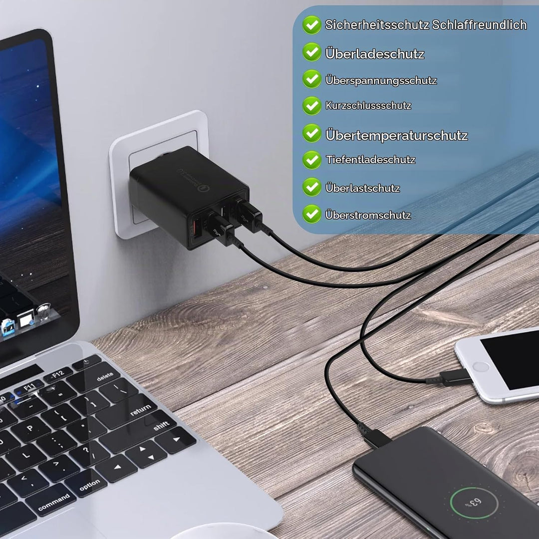 2 Stück USB Ladegerät, Insgesamt 33W Quick Charge 3.0 Schnellladegerät Mehrfach Ladestecker USB Netz