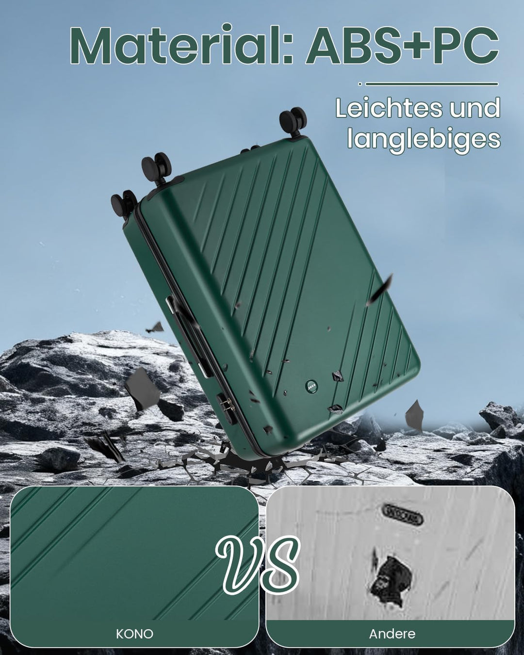 KONO Handgepäck Koffer 55x40x20cm, 34L Hartschalenkoffer mit 4 Rollen, Koffer Trolleys für Kurztrips