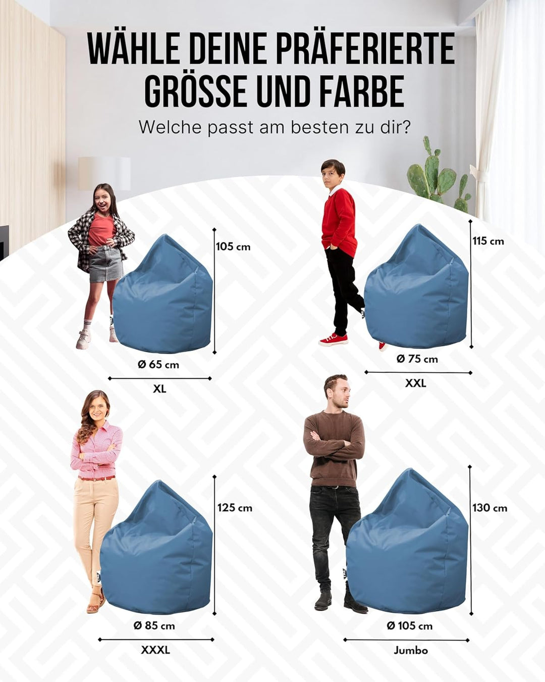 PATCH HOME Patchhome Sitzsack Tropfenform mit Reissverschluss Nachfüllbar - für In &amp; Outdoor - mit S