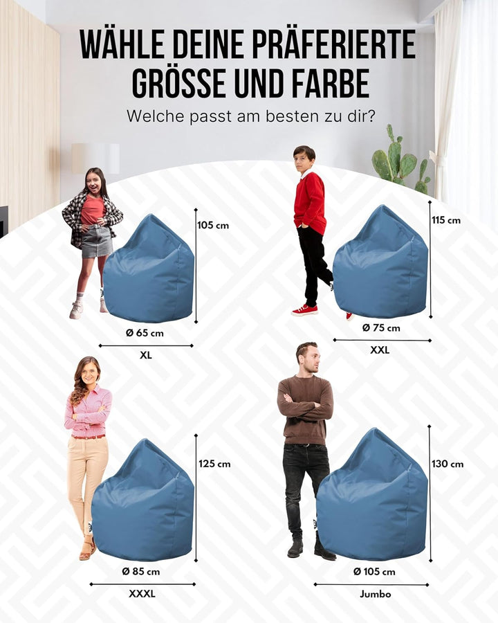 PATCH HOME Patchhome Sitzsack Tropfenform mit Reissverschluss Nachfüllbar - für In &amp; Outdoor - mit S