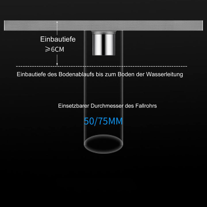 uyoyous Strip Duschrinne 60 cm Komplettset Extra Flach,Edelstahl Duschablaufrinne Senkrechter Ablauf