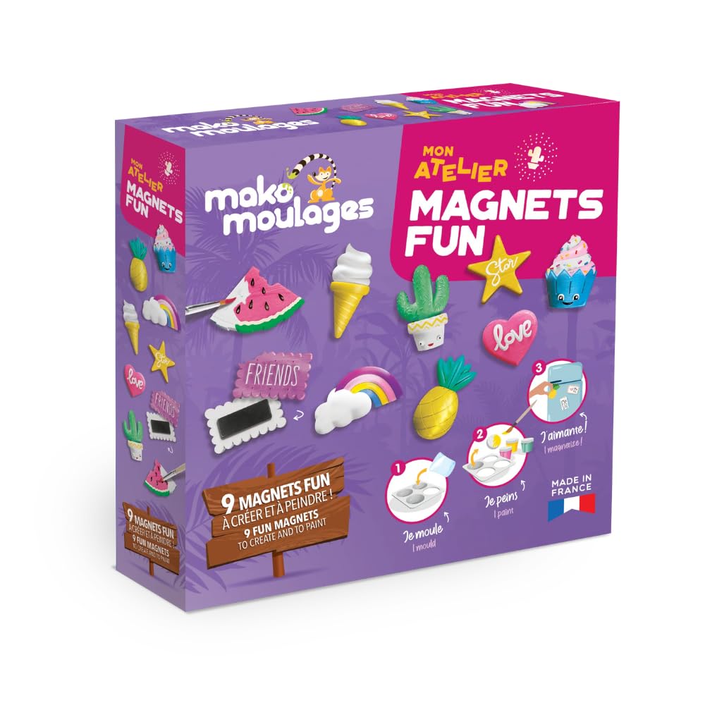 Mako moulages – Mon Atelier Magnets Fun – kreatives Freizeitset – Gips und Farbe – 9 Kunststoffabdrü
