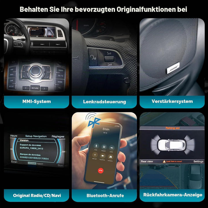 Erisin Qualcomm 8-Kern 4GB+64GB 8.8 Zoll Android 14 Autoradio Bluetooth GPS Navi für Audi A6 2005-20