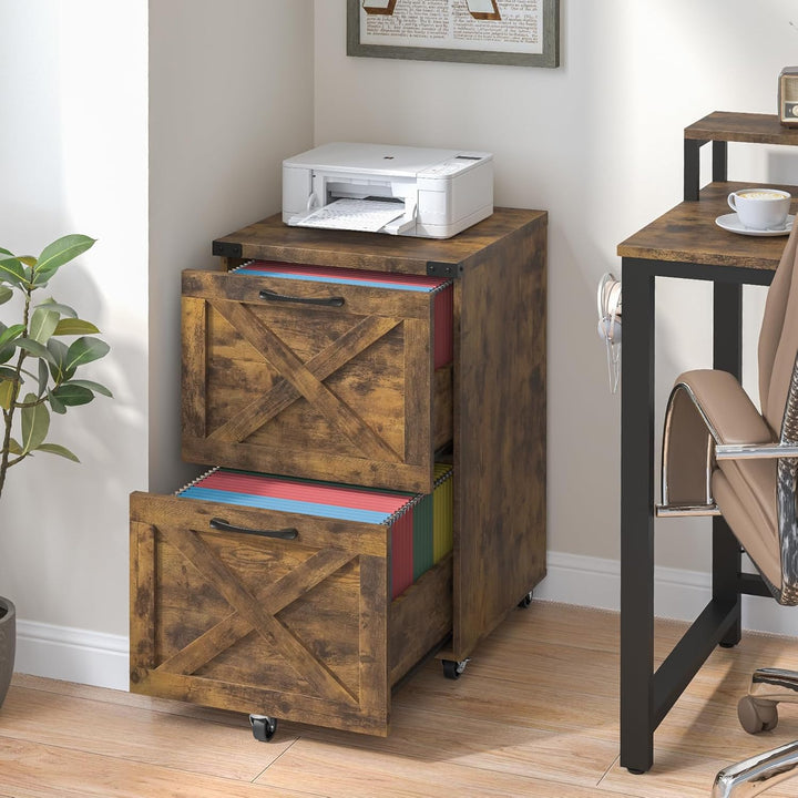 BonVache Rollcontainer, Aktenschrank mit 2 Schubladen und Rollen, Vertikaler Bauernhausstil Schublad