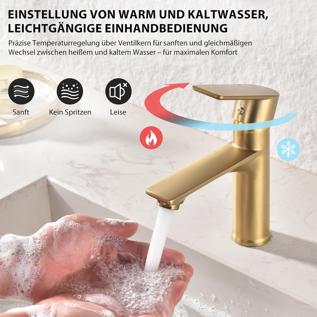 HOMELODY Wasserhahn Bad Gold Bleifreie Sicherheit Mischbatterie Waschbecken, Gold