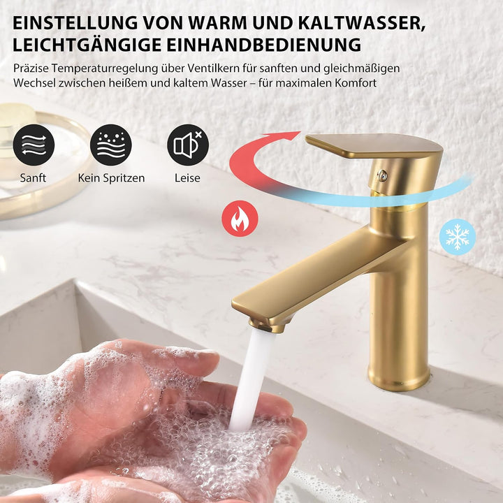HOMELODY Wasserhahn Bad Gold Bleifreie Sicherheit Mischbatterie Waschbecken, Gold