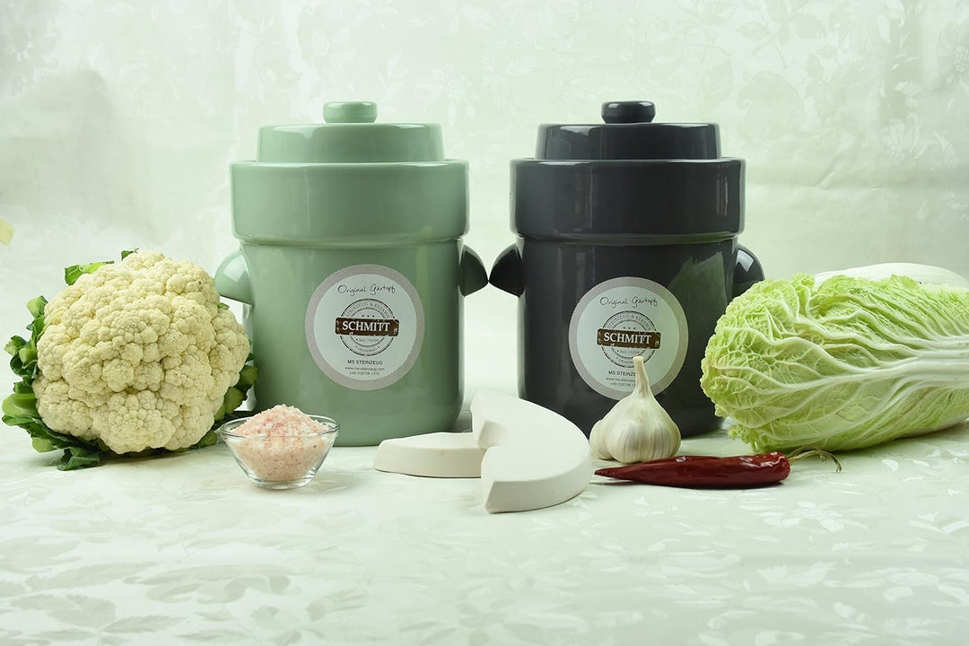 MS-Steinzeug Gärtopf 5 L Steingrau + Beschwerungssteine | Fermentation mit Sauerkrauttopf | Einmacht