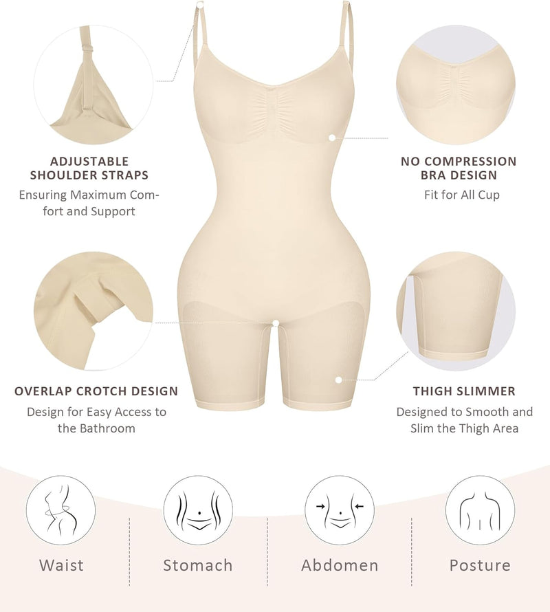 FeelinGirl Shapewear Bodysuit Nahtlos V-Ausschnitt Formende Bodys für Damen Bauchweg Ganzkörper Seam