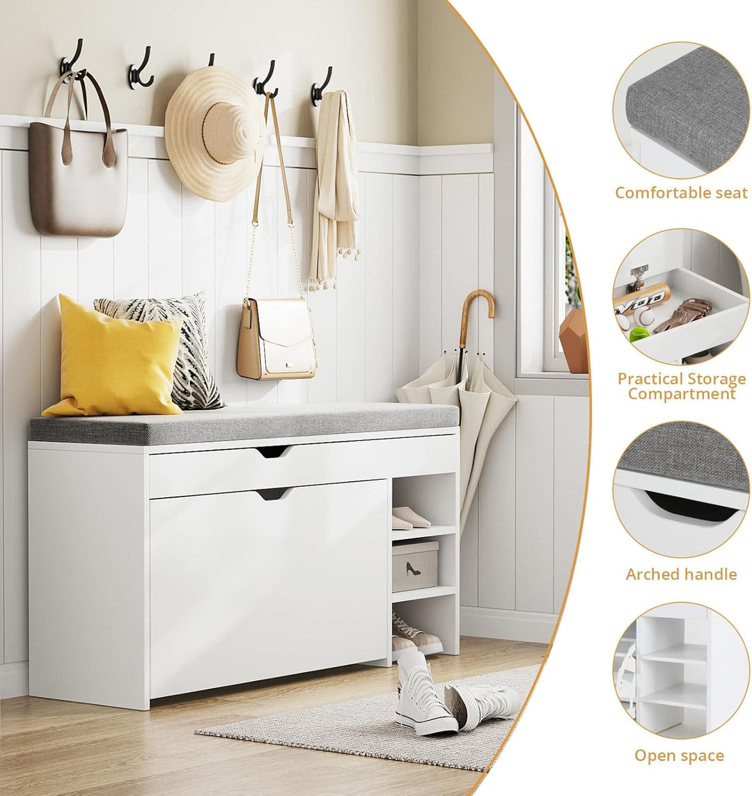 VOWNER Schuhschrank Klappen, Schuhregal Schuhkipper Schmal, Sitzbank mit Sitzkissen, Verstellbar, Fl