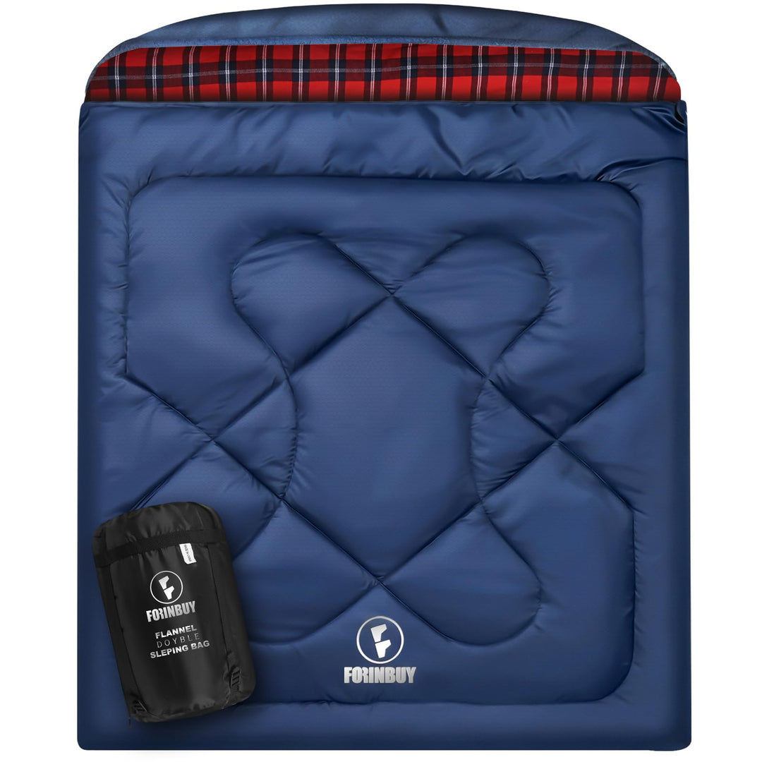Flanell Doppelschlafsack,Schlafsack 2 Personen 230x160cm | 100% Baumwolle Futter,wasserabweisend,4 J