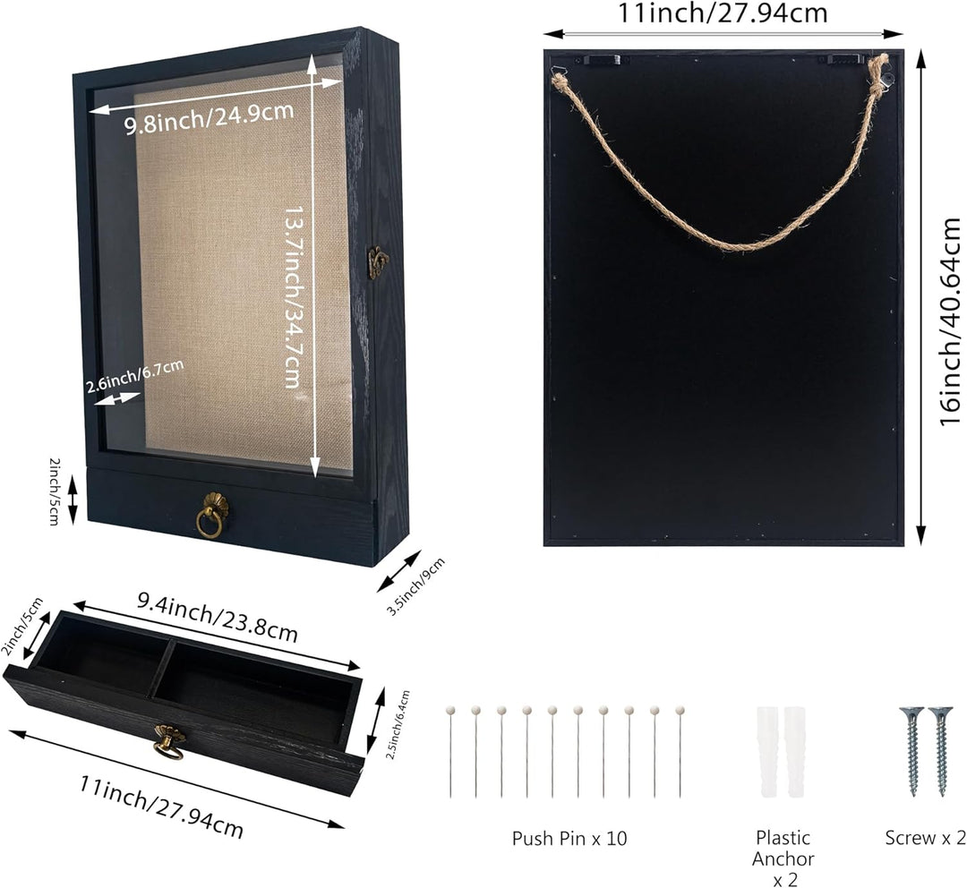 FramePro 30x40 3D Bilderrahmen mit Schubladen zum Befüllen, Holz Tiefer Rahmen mit Echtglas für Obje