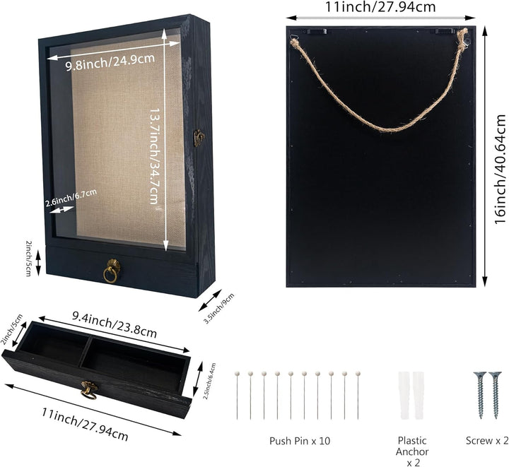 FramePro 30x40 3D Bilderrahmen mit Schubladen zum Befüllen, Holz Tiefer Rahmen mit Echtglas für Obje