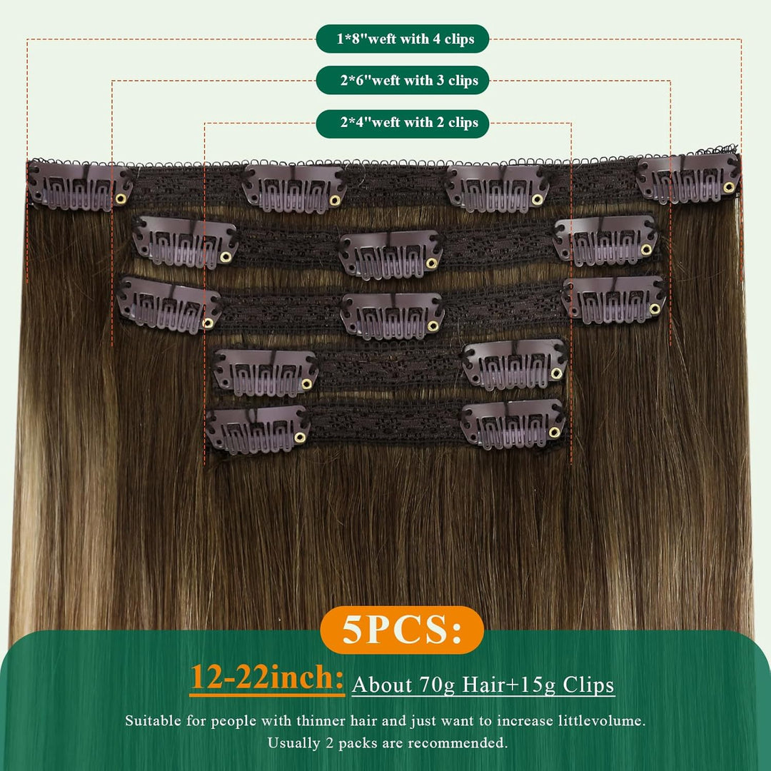 Easyouth Echthaar Clip Extensions Remy Echthaar Clip in Extensions Farbe Mittelbraun Mix Honigblond