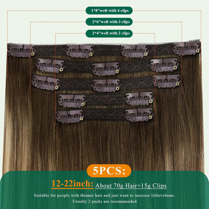 Easyouth Echthaar Clip Extensions Remy Echthaar Clip in Extensions Farbe Mittelbraun Mix Honigblond