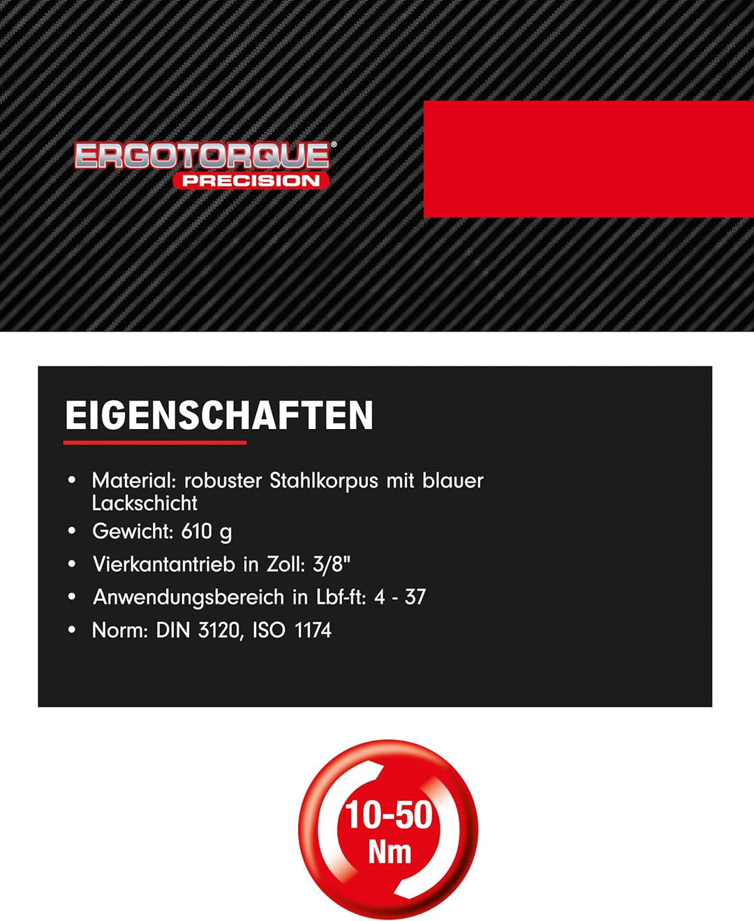 KS Tools Ratschen Drehmomentschlüssel 3/8" ERGOTORQUEprecision 516.1522 I 10-50 Nm I Mit Doppelskala
