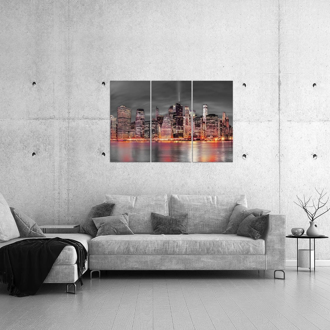 Runa Art Wandbilder New York Bild XXL Wohnzimmer Büro Rot Stadt Skyline 120 x 80 cm 3 Teilig 014031b