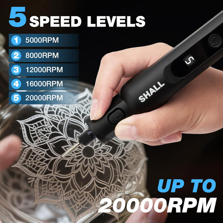 SHALL Akku-Rotationswerkzeug, 3,7 V, 20.000 U/min, 5 Geschwindigkeiten, per USB wiederaufladbares Sc