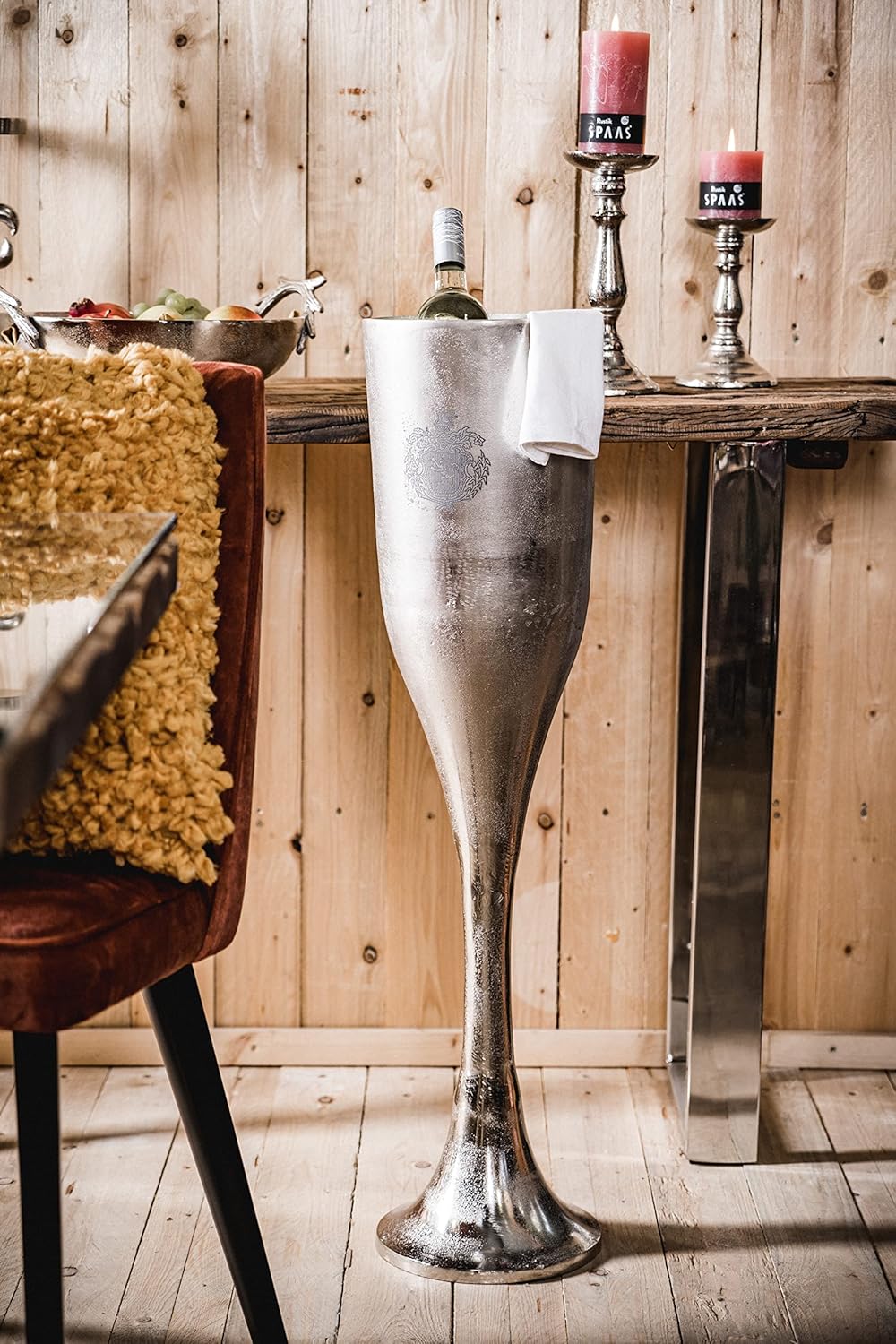 Champagnerkühler auf Standfuss, Weinkühler Sektkühler Flaschenkühler Getränkekühler, Aluminium Metal