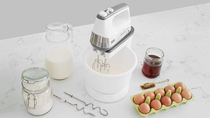 Teesa Handmixer mit Drehschale Leistung 500W TSA3548 5 Stufen Drehzahlregelung Turbo-Funktion, Weiss