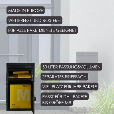 Paket-Briefkasten anthrazit-grau (RAL 7016) SafePost 45M Design-Paketkasten modern für alle Paketdie