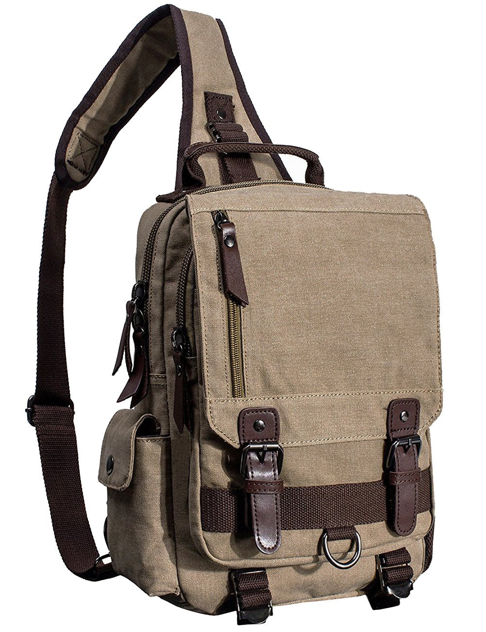 Canvas Brustbeutel, Casual Umhängetasche Herren Daypack Handtasche Sling Backpack für Schule, Outdoo