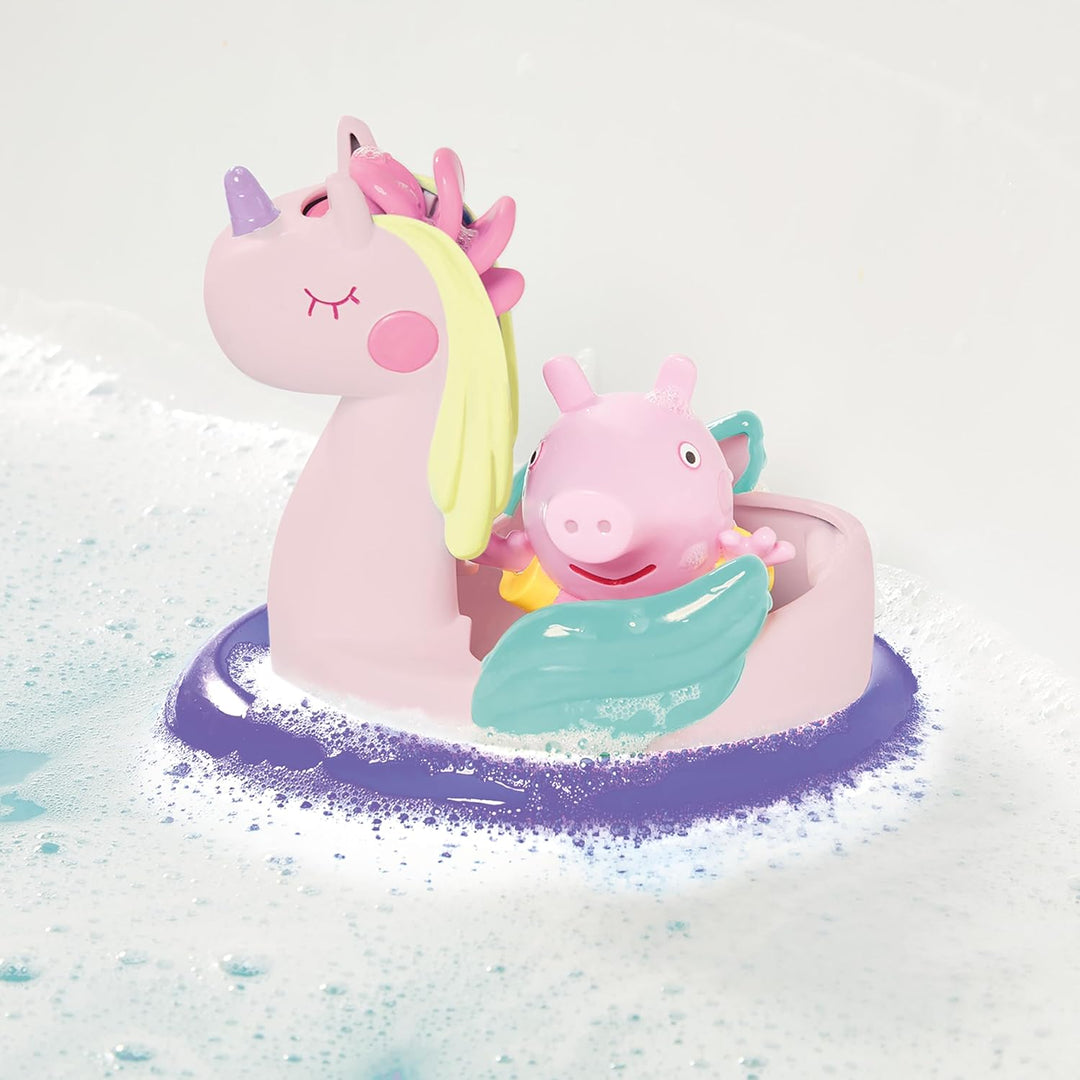 TOMY Toomies Papa Wutz, Mama Wutz, Peppa & George Badespritzer & Peppa's Einhorn, Baby-Badespielzeug