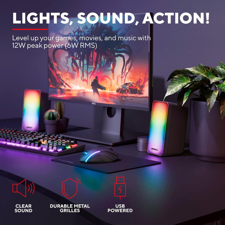 Trust Gaming GXT 611 Wezz 2.0 PC Lautsprecher mit RGB LED-Beleuchtung, 12 W (6 W RMS), 3,5 mm AUX Kl