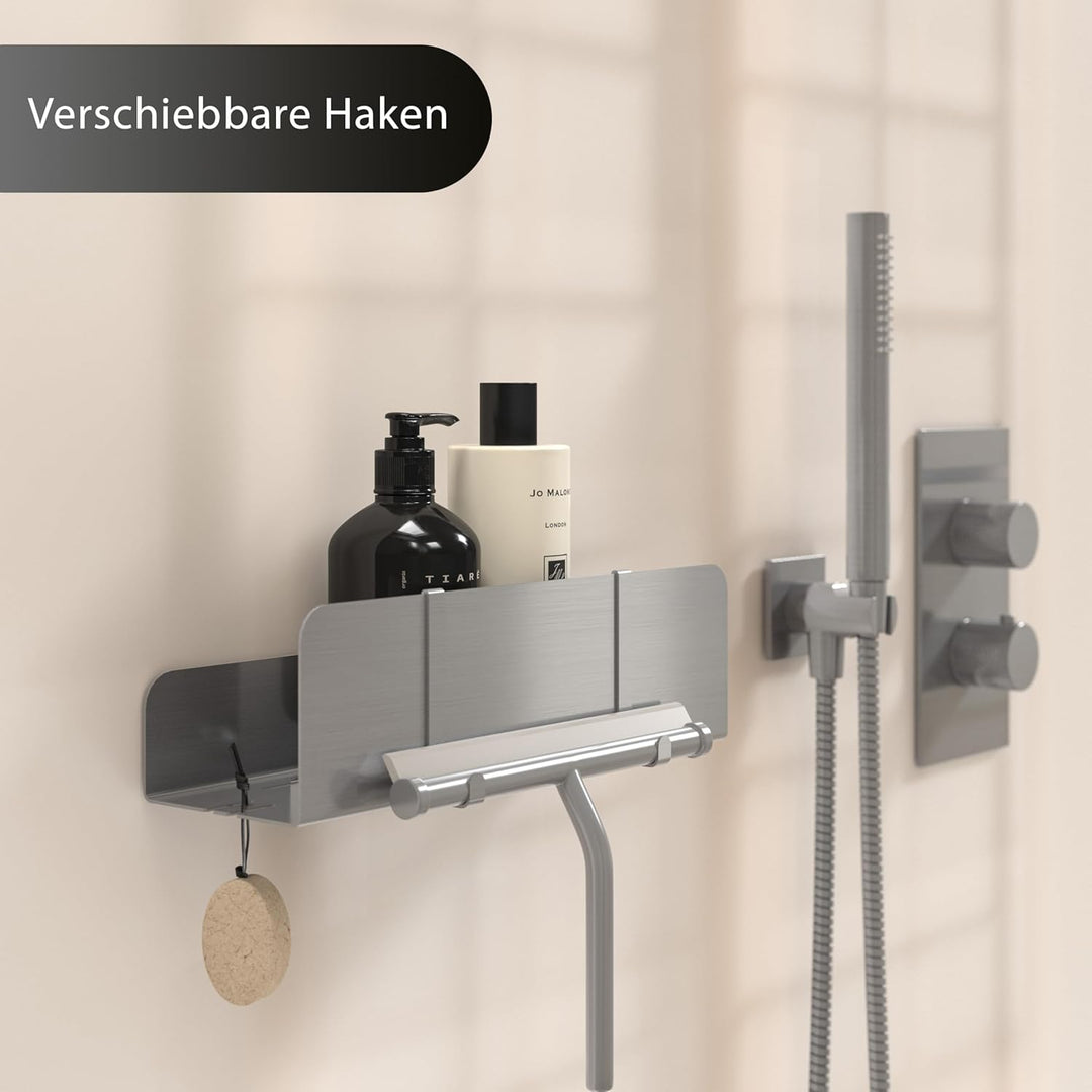 Duschablage ohne Bohren | Edelstahl Duschregal mit Ablaufrillen | Duschkorb zum Kleben | Badregal Se