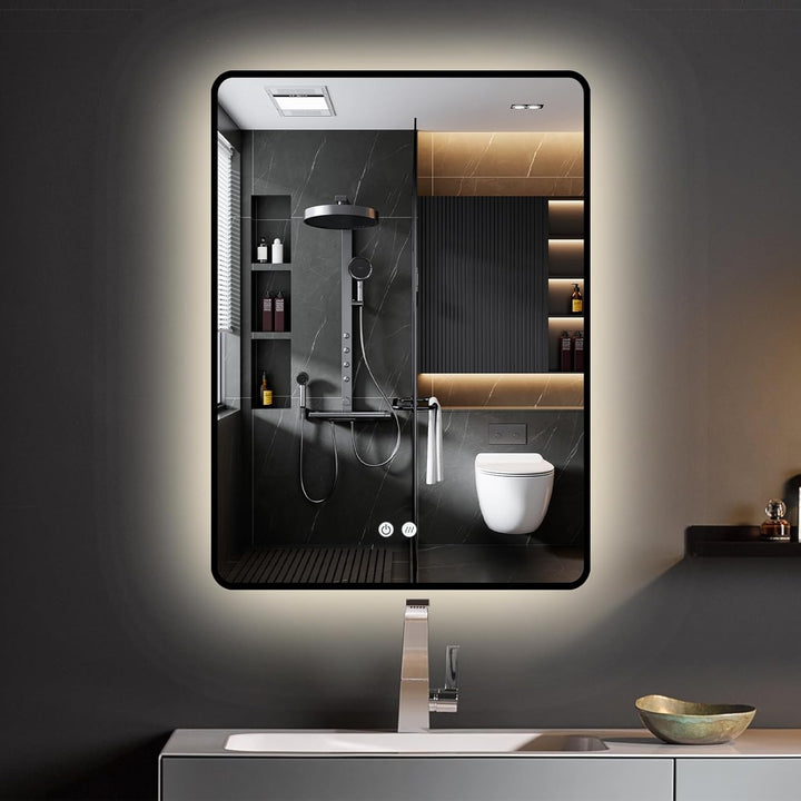 Badspiegel Led Beleuchtung Rechteck 60x80/80x60cm, Wandspiegel mit Antibeschlag und mit Touch Schalt
