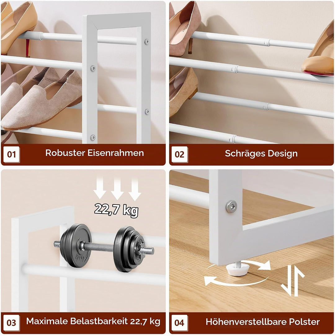 FAVOOSTY 3 Ebenen Schuhregal Metall Ausziehbares Weiss, Verstellbar Platzsparend, Shoes Rack, Robust