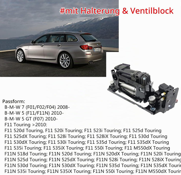 GELUOXI Luftkompressor + Luftfederventilsteuergert + Halterung für B-M-W 5er F11 GT F07 F01 F02 F03