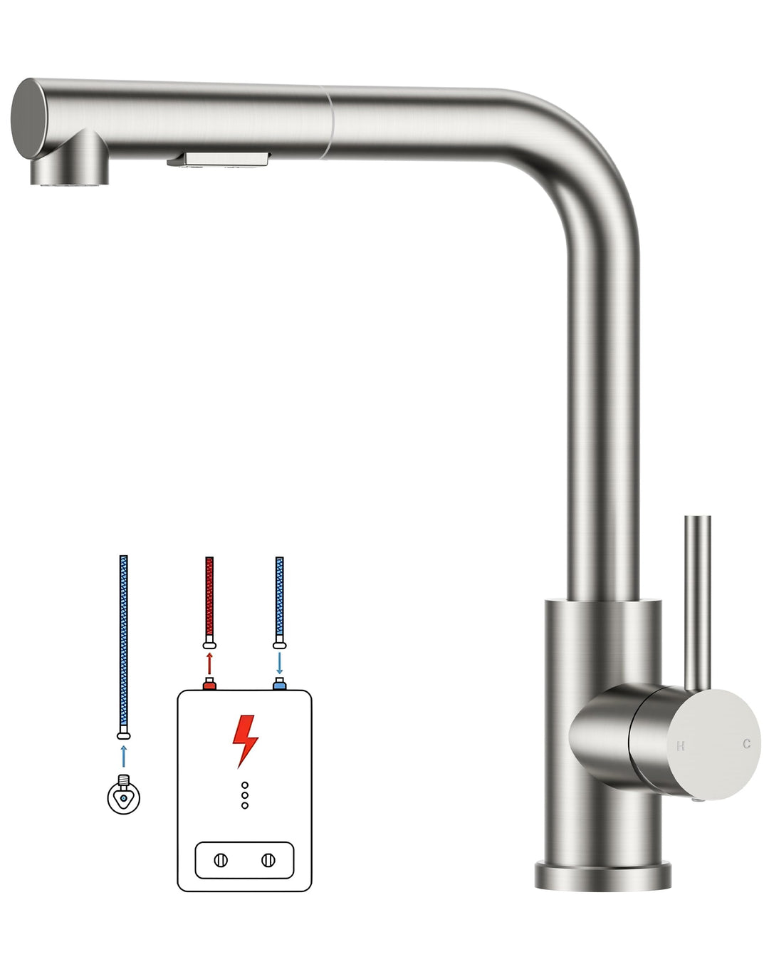FORIOUS Niederdruck-Küchenarmatur, Einhebel-Warm- und Kaltwasserhahn, Wasserhahn mit 3 anschluessen