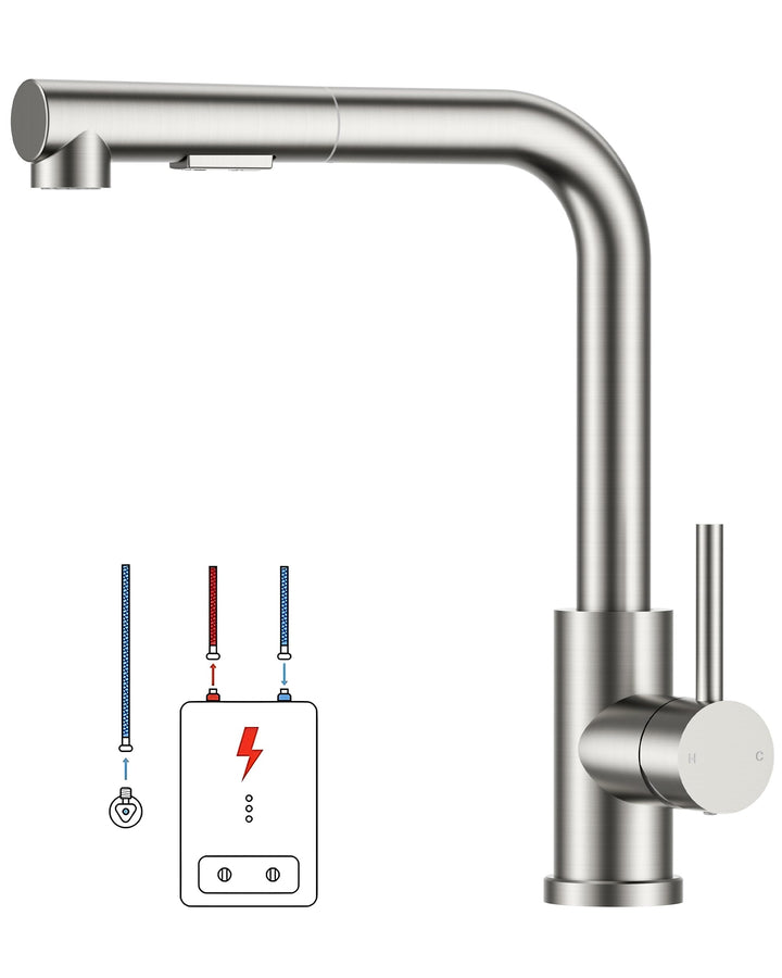 FORIOUS Niederdruck-Küchenarmatur, Einhebel-Warm- und Kaltwasserhahn, Wasserhahn mit 3 anschluessen