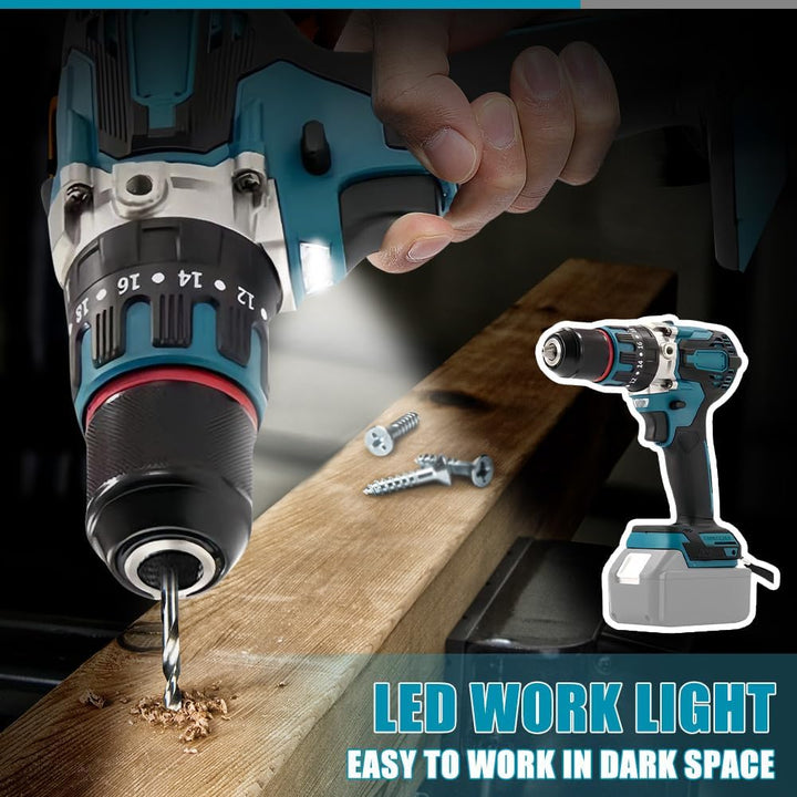 120Nm Akku Bohrschrauber Kompatibel mit Makita 18V Lithium-Akku, 20+3 Drehmomentstufen Bürstenloser