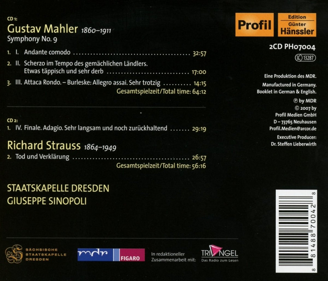 Staatskapelle Dresden Vol. 17; MAHLER:Symph. No.9, Audio-CD