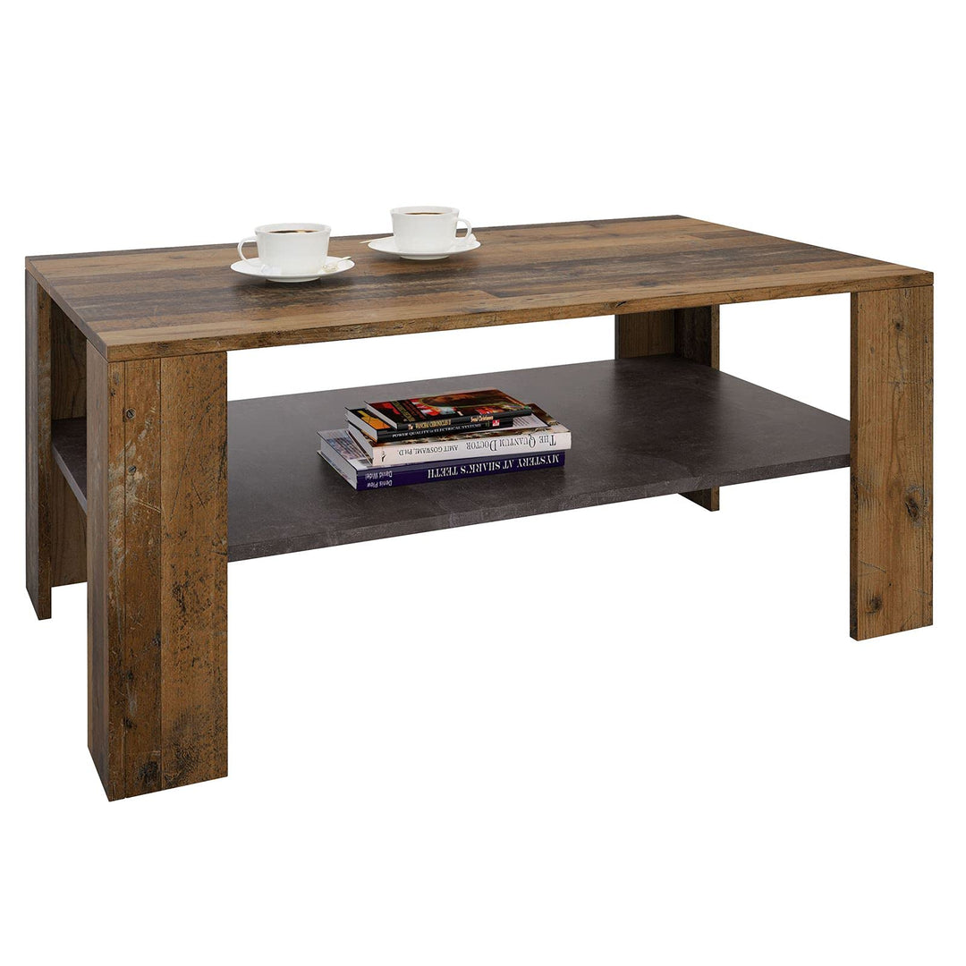 CARO-Möbel Couchtisch Wohnzimmertisch ANIMO mit Ablage, 100 x 60 cm, Dekor Old Style/Beton dunkel, O
