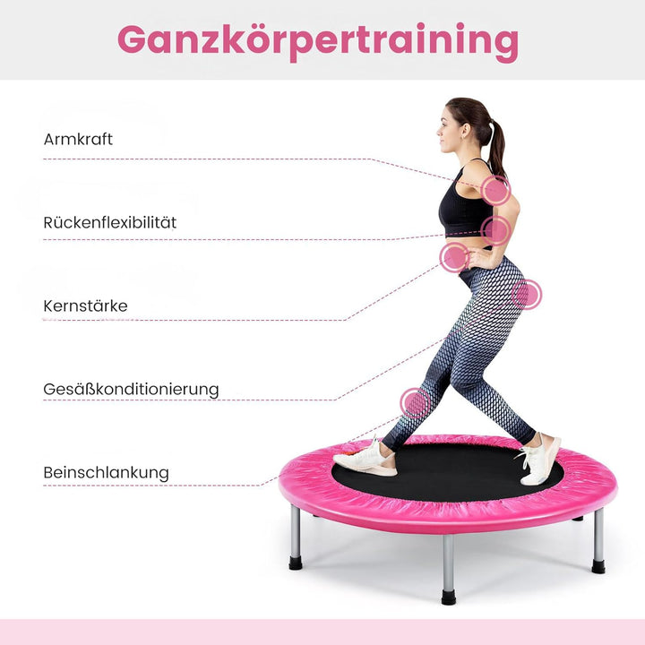 GYMAX Ø97 cm Mini Trampolin klappbar, Fitness Trampolin für Erwachsene & Kinder, Gartentrampolin bis