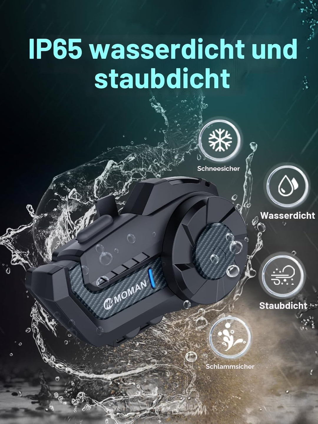 Moman Motorrad Intercom Headset, H2 Pro 【2 Pack Kohlefasern】 Motorradhelm Gegensprechanlage Kommunik